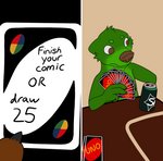 anthro beverage_can brown_eyes brown_nose card casual_nudity cheek_tuft claws closed_frown countershade_face countershade_fur countershade_torso countershading eyebrows facial_tuft finger_claws frown fur fur_tuft green_body green_countershading green_ears green_eyebrows green_face green_fur head_tuft holding_card holding_object looking_away male mouth_closed no_pupils nude pivoted_ears playing_card pointy_ears prick_ears snout solo tuft misterpickleman draw_25_(meme) uno misterpickleman_(character) mammal mustelid otter meme