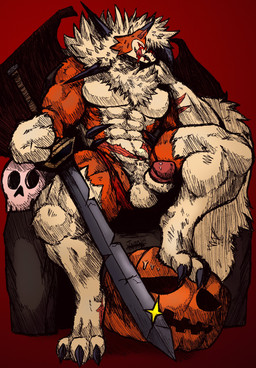abs accessory amber_eyes animal_genitalia animal_penis anthro aroused athletic athletic_male ball_bulge balls barazoku bat_wings belt biceps big_balls big_muscles big_pecs big_penis biped black_markings blood bodily_fluids body_hair bottomwear bulge canine_genitalia canine_penis chair chest_fur chest_hair chest_tuft claw_fingers claws clothed clothing detailed_bulge dipstick_ears ear_markings ear_piercing facial_markings fingers first_person_view fluffy fluffy_chest fluffy_tail food for_a_head front_view fruit fur furniture genital_fluids genitals glans grin hair head_markings holidays huge_balls huge_penis humanoid_hands jack-o'-lantern jewelry jockstrap knot_(anatomy) knotting leaking long_tongue looking_at_viewer looking_down low-angle_view male male_anthro manly markings melee_weapon membrane_(anatomy) membranous_wings moon multicolored_body multicolored_ears multicolored_fur multicolored_hair muscular muscular_anthro muscular_male muscular_thighs naughty_face navel neck_tuft nervous nervous_sweat nipples nude open_mouth orange_background orange_body orange_fur pants pecs penis piercing plant pose pumpkin pumpkin_head quads red_background saliva scar sharp_teeth simple_background sitting skull_throne smile snout solo spiky_fur spiky_hair sweat sword tail tan_background tan_body teeth tenting thick_arms thick_penis thick_thighs throne tight_clothing tongue tongue_out topless torn_bottomwear torn_clothing torn_pants triceps tuft two_tone_body two_tone_fur underwear vein veiny_penis weapon white_body white_fur white_hair wings yellow_body yellow_eyes yellow_fur jwbash epic_games fortnite game_freak halloween mythology nintendo pokemon kyoto_rex lycan_west_(fortnite) canid canine dusk_lycanroc generation_7_pokemon lycanroc mammal mythological_canine mythological_creature object_head pokemon_(species) werecanid werecanine werecreature werewolf 2025 absurd_res digital_media_(artwork) hatching_(art) hi_res shaded