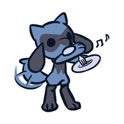 anthro cutlery dot_eyes fork fur holding_object humor kitchen_utensils male motion_lines musical_note musical_symbol plate playing_music scratch_mark simple_background simple_eyes solo standing symbol tail tail_motion tailwag tools tuft white_background young young_anthro advos nintendo pokemon generation_4_pokemon pokemon_(species) riolu 1:1 2022 hi_res