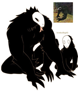 anthro black_body black_eyes black_fur bone claws crossed_legs empty_eyes forked_tongue fur looking_at_another simple_background sitting sitting_on_ground size_difference skull skull_head tongue tongue_out white_background white_eyes lovebuffpg45 temple_run evil_demon_monkeys haplorhine mammal monkey primate digital_drawing_(artwork) digital_media_(artwork) reference_image
