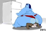 anthro appliance belly big_belly big_butt blue_body blue_fur butt clothing duo fridge fur hair huge_butt inside kitchen_appliance male male/male markings morbidly_obese morbidly_obese_anthro morbidly_obese_male obese obese_anthro obese_male overweight overweight_anthro overweight_male simple_background size_difference smile spots spotted_body spotted_fur tail tearing_clothing tearing_underwear torn_clothing underwear weight_gain white_background kazecat kazecat_(character) mark_(tobymanic) felid feline lion lynx mammal pantherine 2013