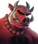 2_horns angry anthro beard black_chest_hair black_eyebrows body_hair chest_hair clothing collar ear_piercing ear_ring eye_scar eyebrows facial_hair facial_scar frown frown_eyebrows frowney_face frowning_at_viewer hair half-closed_eyes horn looking_at_viewer male muscular muscular_anthro muscular_male narrowed_eyes piercing pig_nose red_body red_clothing red_collar red_skin ring_piercing scar simple_background solo teeth thick_eyebrows tusks white_background white_hair white_horn wrinkles yellow_sclera nakvi asian_mythology east_asian_mythology japanese_mythology mythology demon mammal oni suid suina sus_(pig) wild_boar yokai 2023 colored hi_res portrait shaded