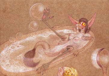 ambiguous_gender anthro areola bath bathing big_breasts breasts brush claws disembodied_hand duo female finger_claws genitals long_arms long_legs lying nipples nude on_back one_leg_up partially_submerged pawpads pink_pawpads raised_leg simple_background soap_bubbles sponge spread_legs spreading suds text toe_claws vulva yellow_eyes fuchs out-of-placers kassen_akoll mammal yinglet absurd_res english_text hi_res traditional_media_(artwork)