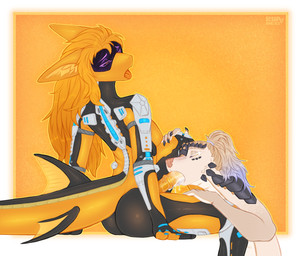 5_fingers accessory ahegao animal_genitalia animal_penis anthro anthro_on_anthro blonde_hair blue_nails blush blush_lines bodily_fluids breasts butt claws clothing colored_nails cum cum_drip cum_dripping_from_face cum_dripping_from_mouth cum_in_mouth cum_inside cybernetic_limb cybernetics dripping duo ear_tuft ears_back equine_genitalia equine_penis exoskeleton eyebrows eyelashes fellatio fin fingers genital_fluids genitals glistening glistening_body glistening_butt gold_scales gradient_hair grey_body grey_claws grey_scales gynomorph hair hair_accessory hair_tie hand_on_knee hand_on_leg hand_on_thigh hands_by_side internal internal_oral intersex intersex/male kneeling_oral_position latex latex_clothing latex_skinsuit leaning leaning_backward leaning_forward long_hair looking_pleasured machine male markings mechanical_arm metallic_body multicolored_body nails narrowed_eyes nude oral oral_only oral_penetration orange_body orange_hair orange_penis orange_pupils orgasm orgasm_face penetration penile penis pink_nose pink_tongue pivoted_ears ponytail pupils purple_eyebrows purple_eyes purple_hair saliva scales screen screen_face sex silver_body sitting skinsuit synthetic tail tan_body thick_tail tight_clothing tongue tongue_out tongue_out_fellatio tuft two_tone_body white_body white_eyelashes x-ray_view yellow_sclera rhaelrhaelrasputin rhael_(rhaelrhaelrasputin) aquatic fish goo_creature human hybrid mammal pangolin shark absurd_res hi_res