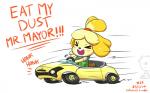 anthro blush car eyes_closed female inside_car inside_vehicle motor_vehicle racing solo text toony_car vehicle cslucaris animal_crossing mario_bros mario_kart nintendo isabelle_(animal_crossing) canid canine canis domestic_dog mammal shih_tzu toy_dog 16:10 2014 english_text widescreen