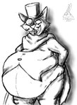 anthro belly belly_overhang big_belly bottomwear cape clothing dress_shirt eyewear facial_hair fangs fur hat headgear headwear looking_down love_handles male monocle mustache obese overweight pants shirt solo suit teeth tight_clothing top_hat topwear yauhasart sherlock_hound_(series) moriarty_(sherlock_hound) canid canine canis mammal wolf 2020 absurd_res hi_res monochrome sketch