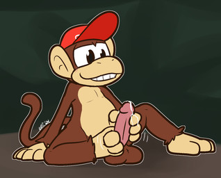4_fingers 4_toes anthro autofootjob balls big_balls big_penis bodily_fluids brown_balls brown_body brown_eyes brown_fur clothing cum cum_on_feet cum_on_penis erection feet fingers foot_fetish foot_play fur genital_fluids genitals glans grin hat hat_only headgear headgear_only headwear headwear_only looking_down male masturbation mostly_nude motion_lines penile penile_masturbation penis pink_glans pink_penis prehensile_feet pupils red_clothing red_hat red_headwear sitting smile solo tan_body tan_fur tan_inner_ear toes ultilix donkey_kong_(series) nintendo diddy_kong haplorhine mammal monkey primate 2024
