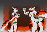 anthro beverage big_butt breasts butt eyes_closed female imprint looking_at_viewer looking_back looking_back_at_viewer orange_body presenting presenting_hindquarters pussy_imprint red_eyes sarah_(trichternet) side_boob slushie smile solo tail thick_tail thick_thighs white_body trichternet amur_carp carp cyprinid cypriniform fish kobold koi marine scalie typical_carp absurd_res hi_res