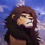 black_hair black_mane blue_sky cloud feral green_eyes hair looking_at_another male mane pose proud purple_sky serious_face sky solo star sunset wind grimhild_(artist) kodiak_(kodiak079) felid lion mammal pantherine 1:1