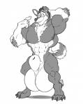 animal_genitalia anthro balls big_balls big_sheath fully_sheathed genitals huge_balls huge_sheath hyper hyper_balls hyper_genitalia hyper_sheath male muscular muscular_anthro muscular_male nipples nude pecs sheath smile solo standing hewge gausswolf alaskan_malamute canid canine canis domestic_dog mammal nordic_sled_dog spitz greyscale hi_res monochrome