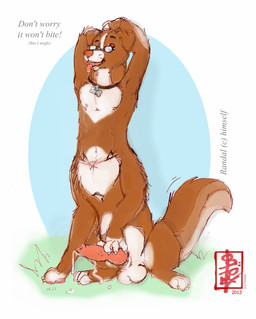 animal_genitalia animal_penis balls bodily_fluids brown_body brown_fur canine_genitalia canine_penis digital_sketch erection eyewear fur genital_fluids genitals glasses knot knotted_penis male penis precum sheath sitting solo text white_body white_fur fennec_(artist) randalwuff bird_dog canid canid_taur canine canine_taur canis domestic_dog hunting_dog mammal mammal_taur nova_scotia_duck_tolling_retriever retriever taur english_text hi_res