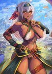 areola big_breasts blush blush_lines breasts clothed clothing female grey_hair hair nipples not_furry skimpy solo tattoo eguchi_tumoru elf humanoid