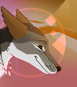 abstract_background female feral fur orange_body orange_eyes orange_fur smile solo tan_body tan_fur white_body white_fur odeun_(artist) urachi canid canine canis coyote mammal absurd_res headshot_portrait hi_res portrait