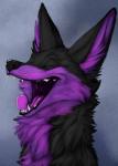 anthro black_body black_fur black_nose chest_tuft eyes_closed fangs fur happy inner_ear_fluff multicolored_body multicolored_fur nude open_mouth open_smile purple_body purple_fur purple_tongue simple_background smile solo teeth tongue tuft two_tone_body two_tone_fur whiskers lizet dys_(character) canid canine fox mammal 2018 digital_media_(artwork)