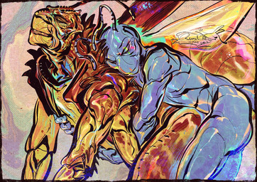 abstract_background antennae_(anatomy) anthro anthro_on_anthro anthro_penetrated anthro_penetrating anthro_penetrating_anthro blue_body brown_body duo eyes_closed insect_wings looking_pleasured male male/male male_penetrated male_penetrating male_penetrating_male mouth_closed multicolored_body nude_anthro nude_male penetration sex teeth text wings yellow_body the_dawner a_bug's_life disney pixar flik_(a_bug's_life) hopper_(a_bug's_life) ant arthropod cricket grasshopper hymenopteran insect orthopterid 2024 artist_name colorful_theme digital_drawing_(artwork) digital_media_(artwork) english_description hi_res procreate_(artwork)