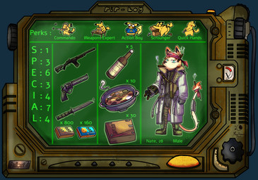 alcohol ammunition anthro automatic_weapon beverage cigar cigar_box cigar_in_mouth combat_knife food gun handgun male object_in_mouth ranged_weapon revolver smoke solo text weapon whiskey unusualmoondemon fallout microsoft nintendo pokemon kai_mew-(character) generation_1_pokemon legendary_pokemon mew_(pokemon) pikachu pokemon_(species) english_text hi_res model_sheet