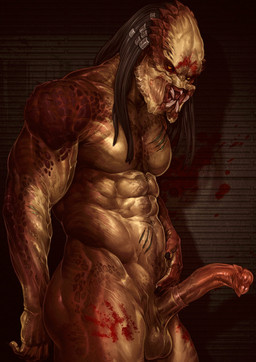abs balls biceps blood bodily_fluids erection genitals male muscular muscular_humanoid muscular_male not_furry nude pecs penis scales solo tendrils mikaemikae predator_(franchise) alien humanoid yautja absurd_res hi_res