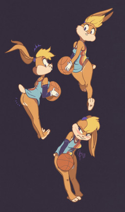 3_toes anthro ball barefoot basketball basketball_(ball) basketball_uniform blonde_hair blush bottomless brown_pawpads butt clothed clothing countershade_feet countershading covering covering_crotch embarrassed feet female hair looking_back pawpads paws plantigrade scut_tail short_tail soles solo sportswear spread_toes startled tail three_frame_image three_frame_sequence toes tune_squad_outfit tune_squad_outfit_(2021) uniform wavy_mouth edtropolis looney_tunes space_jam space_jam:_a_new_legacy warner_brothers lola_bunny lagomorph leporid mammal rabbit 2021 absurd_res hi_res sequence