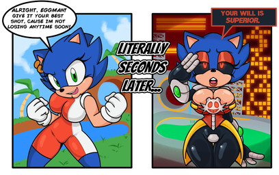 anthro before_and_after big_breasts black_clothing black_latex black_leggings black_legwear black_sclera blue_body blue_fur blue_hair bodysuit breasts clothed clothed_anthro clothed_female clothing corruption crossgender cybernetic_arm cybernetic_eye cybernetic_limb cybernetics dialogue dress eyeshadow female fur gesture gloves green_eyes hair handwear latex latex_clothing latex_leggings latex_legwear leggings legwear machine makeup mind_control mtf_crossgender multicolored_bodysuit multicolored_clothing multicolored_skinsuit red_eyes red_eyeshadow salute skinsuit solo speech_bubble text tight_clothing two_tone_bodysuit two_tone_clothing two_tone_skinsuit white_clothing white_gloves white_handwear blueberrygrizzly chaoscroc eggman_logo sega sonic_the_hedgehog_(series) sonic_the_hedgehog cyborg eulipotyphlan hedgehog mammal 2025 english_text hi_res