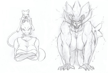 all_fours anthro big_breasts breasts carrying_another cleavage clothed clothing creepy_smile dress electricity eyelashes eyes_closed female grin group happy huge_breasts kneeling long_tail looking_at_viewer muscular muscular_anthro muscular_female nude nude_female on_head open_mouth pokemorph sharp_teeth smile smiling_at_viewer stare tail teeth trio blackfox85 nintendo pokemon sydney_(blackfox85) generation_1_pokemon generation_4_pokemon legendary_pokemon luxray mew_(pokemon) mewtwo pokemon_(species) bust_portrait greyscale hi_res monochrome portrait sketch traditional_media_(artwork)