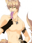 brown_hair clothed clothing condom condom_in_mouth dog_tags fingerless_gloves front_view gloves green_eyes hair handwear looking_at_viewer male mouth_hold nude object_in_mouth sexual_barrier_device short_hair simple_background smile solo tattoo topless unused_condom white_background wrapped_condom unknown_artist hetalia arthur_kirkland england_(hetalia) united_kingdom_(hetalia) animal_humanoid canid canid_humanoid canine canine_humanoid canis dog_humanoid domestic_dog human humanoid mammal mammal_humanoid