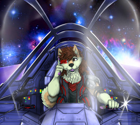 anthro black_nose brown_hair cabin fluffy fluffy_tail fur hair male nebula neck_tuft open_mouth orange_body orange_fur pawpads pink_pawpads scooter smile solo space spaceship_interior star tail tan_body tan_fur tuft foxxxiny90 nintendo star_fox kelta_(keltathepomeranian) canid canine canis domestic_dog mammal pomeranian spitz absurd_res hi_res