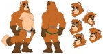 anthro body_hair brown_body brown_fur bulge butt chest_tuft clothing dipstick_tail expressions fluffy fluffy_tail fur green_eyes happy_trail jockstrap male markings multicolored_tail musclegut muscular muscular_anthro muscular_male pubes slightly_chubby smile solo standing tail tail_markings tuft underwear mtraon canid canine mammal raccoon_dog tanuki