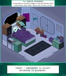 anthro bed bedroom claws digital_media_(artwork) drxii english_text female furniture gooseberry_kobold hair hi_res kobold kobold_quest reptile scalie sleeping smile solo tail text text_box url