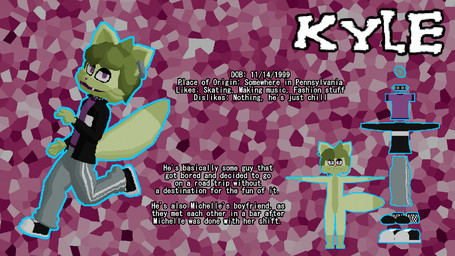 bottomwear clothing ear_piercing ear_ring footwear fur green_body green_fur jacket oversized_bottomwear oversized_clothing oversized_pants pants piercing purple_eyes ring_piercing shirt skater socks topwear colonthreeguy kyle_(colonthreeguy) canid canine mammal 16:9 3d_(artwork) digital_media_(artwork) model_sheet widescreen