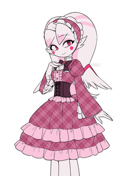 alternative_fashion bow_(feature) clothed clothing corset dress feathered_wings feathers female frilly frilly_clothing frilly_dress frilly_headdress frilly_headwear headdress headgear headwear j-fashion juliet_sleeves lingerie lolita_(fashion) lolita_dress multi_leg multi_limb multicolored_clothing multicolored_dress simple_background smile solo standing sweet_lolita topwear white_background wings enaic31 hazbin_hotel hellaverse molly_(hazbin_hotel) angel arachnid arthropod humanoid spider absurd_res hi_res portrait three-quarter_portrait
