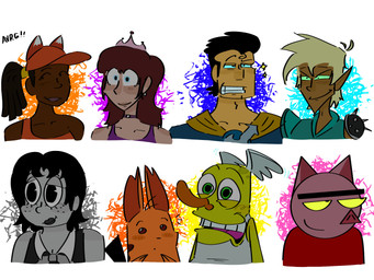 black_hair cape clothing dress female green_eyes group hair male pointy_ears purple_clothing purple_dress simple_background smile superhero_costume white_background yellow_cape yellow_clothing supervettesixpack comedy_central drawn_together captain_hero foxxy_love ling-ling princess_clara spanky_ham toot_braunstein wooldoor_sockbat xandir_p._wifflebottom animal_humanoid battle_monster canid canid_humanoid canine canine_humanoid domestic_pig elf fox_humanoid human humanoid mammal mammal_humanoid sockbat_(species) suid suine sus_(pig) 4:3 hi_res