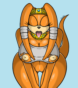 anthro bandage belly big_breasts bodily_fluids breasts circlet clothing crown cum dreadlocks eyelashes eyes_closed female genital_fluids genitals headgear jewelry nipples nude open_mouth solo tiara tongue tongue_out torn_clothing vulva canastus sega sonic_adventure sonic_the_hedgehog_(series) tikal_the_echidna echidna mammal monotreme