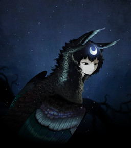 black_body black_ears black_eyes black_feathers blue_body blue_ears blue_feathers blue_inner_ear detailed_background feathered_wings feathers female female_feral feral glowing glowing_markings humanoid_face iridescent iridescent_feathers markings mouth_closed multicolored_body multicolored_feathers multicolored_wings narrowed_eyes night outside roots solo star white_body white_skin wings jejejunum european_mythology greek_mythology mythology whisper_(jejejunum) avian harpy mythological_avian mythological_creature nethermare 2026 half-length_portrait hi_res portrait