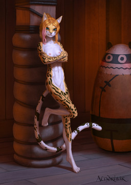 abs anthro athletic breasts crossed_arms female flat_chested looking_at_viewer muscular nude ribs skinny slim small_breasts solo standing aendrisar dreamworks kung_fu_panda hella_faith cheetah felid feline mammal hi_res