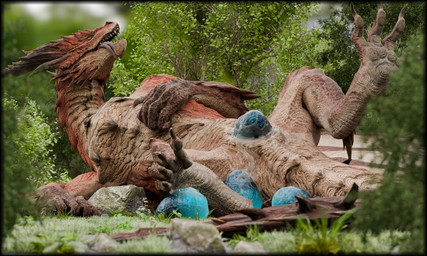 bodily_fluids claws egg female feral forest_background genital_fluids genitals lying on_back outside oviposition plant solo tail tongue tongue_out tree vaginal_oviposition vulva potatotime integol_(modeler) capcom monster_hunter mythology dragon mythological_creature mythological_scalie safi'jiiva scalie 3d_(artwork) 5:3 blender_(artwork) digital_media_(artwork) hi_res watermark
