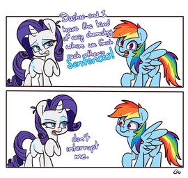 blue_body dialogue duo female female/female horn open_mouth pink_eyes text white_body wings louvely friendship_is_magic hasbro my_little_pony mythology rainbow_dash_(mlp) rarity_(mlp) equid equine mammal mythological_creature mythological_equine pegasus unicorn comic english_text