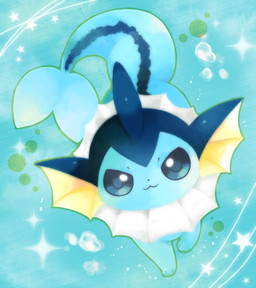 3_toes ambiguous_gender blue_background blue_body blue_eyes blue_markings bubble ear_frill feet feral fin frill_(anatomy) front_view fully_submerged head_crest head_frill head_markings looking_at_viewer markings neck_frill paws quadruped simple_background smile solo sparkles star tail tail_fin toes water white_body y2k_(graphic_design) yellow_body michi_runi nintendo pokemon eeveelution generation_1_pokemon pokemon_(species) vaporeon digital_media_(artwork) unavailable_at_source