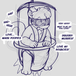 3_toes 5_fingers ambiguous_gender anthro baby_bouncer bad_end blush blush_lines bodily_fluids clothed clothing dialogue diaper diaper_only drip_effect dripping_speech_bubble drooling ellipsis feces feet fingers grey_background heart_eyes heart_symbol hypnosis hypnotic_visor laugh linked_speech_bubble lock_symbol mind_control offscreen_character open_mouth open_smile pooping puffy_speech_bubble restrained saliva simple_background smile snaggle_tooth soiled_diaper soiling soiling_diaper solo speech_bubble spiral suspension tail text three-quarter_view toes tongue tongue_out topless unclean_diaper used_diaper using_diaper wavy_mouth wearing_diaper ludis-luteo domestic_cat felid feline felis mammal 1:1 2020 absurd_res english_text full-length_portrait greyscale hi_res monochrome portrait