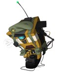 1_eye blue_eyes bodily_fluids clothing dialogue erection genital_fluids genitals hat headgear headwear leaning leaning_forward machine male not_furry penis precum simple_background solo text wheel white_background yellow_body keroa 2k_games borderlands claptrap robot 2016 english_text hi_res