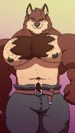 anthro belt big_muscles big_pecs black_nipples blue_eyes body_hair bottomwear brown_belt brown_body brown_fur bulge chanting chest_hair chest_tuft clothed clothing death_by_snu_snu duo ear_piercing eyebrows fist fur gradient_background grey_bottomwear grey_clothing grey_pants hair huge_muscles huge_pecs looking_at_viewer male muscular muscular_anthro muscular_male music navel nipples open_mouth pants pecs piercing pink_tongue raised_eyebrow simple_background tan_body tan_fur teeth tongue topless topless_male tuft white_hair yellow_eyes akita77 sound_warning snu-snu_strut sylving agnarr canid canine canis felid lion mammal pantherine wolf 9:16 alternate_version_at_source animated animation_meme hi_res meme short_playtime sound video