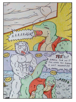 abs anal anal_penetration anthro balls barazoku biceps blush blush_lines bodily_fluids border butt clothing comic_panel dialogue duo erection eyes_closed forced forced_anal fur genitals green_body hair hand_on_butt holding_butt humanoid_genitalia humanoid_penis internal internal_anal lizard_tail male male/male male_penetrated male_penetrating male_penetrating_male manly muscular muscular_anthro muscular_arms muscular_male night nude open_mouth pecs penetration penile penile_penetration penis port screaming sex sweat sweaty_chest tail teeth text thick_penis tongue vein veiny_penis white_body white_border wounded dashthefox albino_(seaborn) nikel felid lion lizard mammal pantherine reptile scalie absurd_res colored_pencil_(artwork) comic english_text hi_res traditional_media_(artwork)