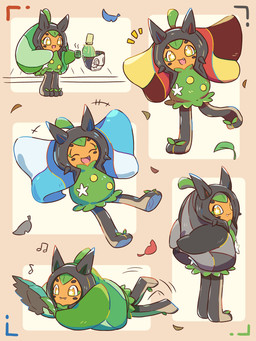 2_toes ambiguous_gender duo emanata eyes_closed fangs feet happy leaf looking_at_viewer looking_back lying mask musical_note musical_symbol on_front open_mouth simple_background sitting solo star_eyes symbol teeth toes tongue yellow_eyes nekogyo122 nintendo pokemon cornerstone_mask_ogerpon generation_9_pokemon hearthflame_mask_ogerpon humanoid legendary_pokemon ogerpon pokemon_(species) sinistcha teal_mask_ogerpon wellspring_mask_ogerpon 2023 3:4 absurd_res hi_res female_(lore)