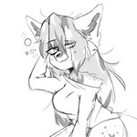 anthro blush bubble drunk drunk_bubble female hand_on_floor head_scratch kneeling mute solo substance_intoxication skittzune chikaburra canid canine canis coyote mammal 1:1 hi_res monochrome