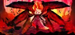 6_wings blonde_hair clothed clothing dress eyelashes female fire hair horn multi_wing red_cheeks red_eyes serious serious_face solo spread_wings wings darkxpazz hazbin_hotel charlie_morningstar demon absurd_res hi_res watermark