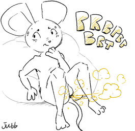 anthro anus balls bean_bag big_ears blush blush_lines bodily_fluids butt embarrassed eyebrows fart fart_cloud genitals hand_on_chin looking_away lying male mouse_ears mouse_tail nude nude_anthro nude_male on_back orange_fart_cloud simple_background sitting solo sound_effects sweat sweatdrop text vowelless vowelless_sound_effect white_background jubb mammal mouse murid murine rodent 2023 artist_name