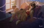 absurd_res anthro bed bloom bra breasts brown_body brown_eyes brown_fur brown_hair camel_toe clothed clothed_anthro clothed_female clothing cloven_hooves countershade_face countershade_feet countershade_hands countershade_neck countershade_tail countershade_torso countershading curtains deer detailed_background digital_drawing_(artwork) digital_media_(artwork) ear_piercing eri_(feral.) feet female female_anthro fingerless_(marking) foufi full-length_portrait fur furniture gradient_arms hair hi_res hooves inner_ear_fluff inside light lighting lingerie looking_at_viewer lying mammal markings on_bed one_eye_closed open_mouth panties piercing pillow pink_inner_ear plant plant_pot portrait potted_plant purple_bedding purple_curtains purple_pillow red_bra red_clothing red_underwear scut_tail shaded short_tail signature simple_shading skimpy snout solo spots spotted_body spotted_fur star_string_lights string_lights tail tan_body tan_fur teeth tongue tuft underwear white_body white_fur window wink winking_at_viewer