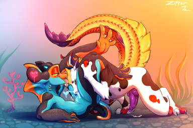 bodily_fluids cum cum_from_nose cum_in_mouth cum_in_nose cum_inside cum_string duo eyes_closed fellatio genital_fluids genitals glowing glowing_cum glowing_markings head_between_thighs leaking_cum leaking_precum licking looking_at_another looking_at_partner looking_pleasured male male/male markings oral penile penis precum saliva saliva_string sex smile smiling_at_another smiling_at_partner sucking swallowing tongue unusual_bodily_fluids unusual_cum unusual_genital_fluids zipper_7z mythology nami_(zipper_7z) yaz_(briskecho) anthozoan cnidarian coral dragon marine mythological_creature mythological_scalie scalie 3:2 hi_res