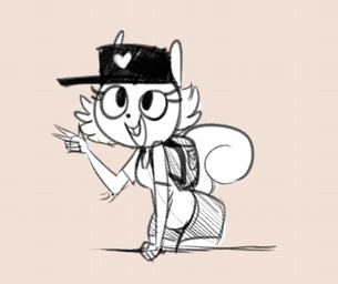 anthro backpack buckteeth clothing eyelashes female hair hat headgear headwear heart_symbol open_mouth open_smile smile solo teeth mcsweezy happy_tree_friends fan_character frag_(mcsweezy) mammal rodent sciurid tree_squirrel digital_drawing_(artwork) digital_media_(artwork)