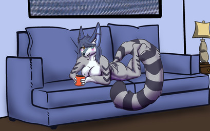 anthro coffee_mug female furniture relaxing sofa solo anglestouge canid canine fennec_fox fox mammal true_fox hi_res