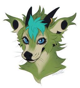 ambiguous_anthro ambiguous_gender anthro black_horn black_inner_ear black_nose blue_eyes blue_hair cheek_tuft facial_tuft front_view fur glistening glistening_eyes green_body green_fur hair horn inner_ear_fluff looking_at_viewer mouth_closed neck_tuft pupils short_hair simple_background slit_pupils solo tan_body tan_fur tan_inner_ear_fluff tuft white_background lostgoose scree_(character) mammal 2024 dated headshot_portrait hi_res portrait signature